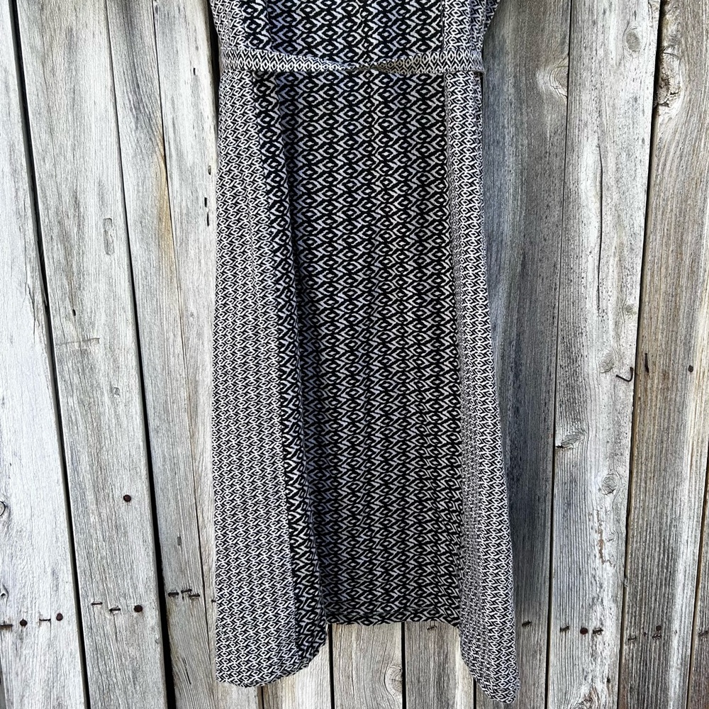 Garnet Hill Imogene Linen Midi Puff Sleeve Belted Print Dress Black Tan Beige L - Picture 14 of 16